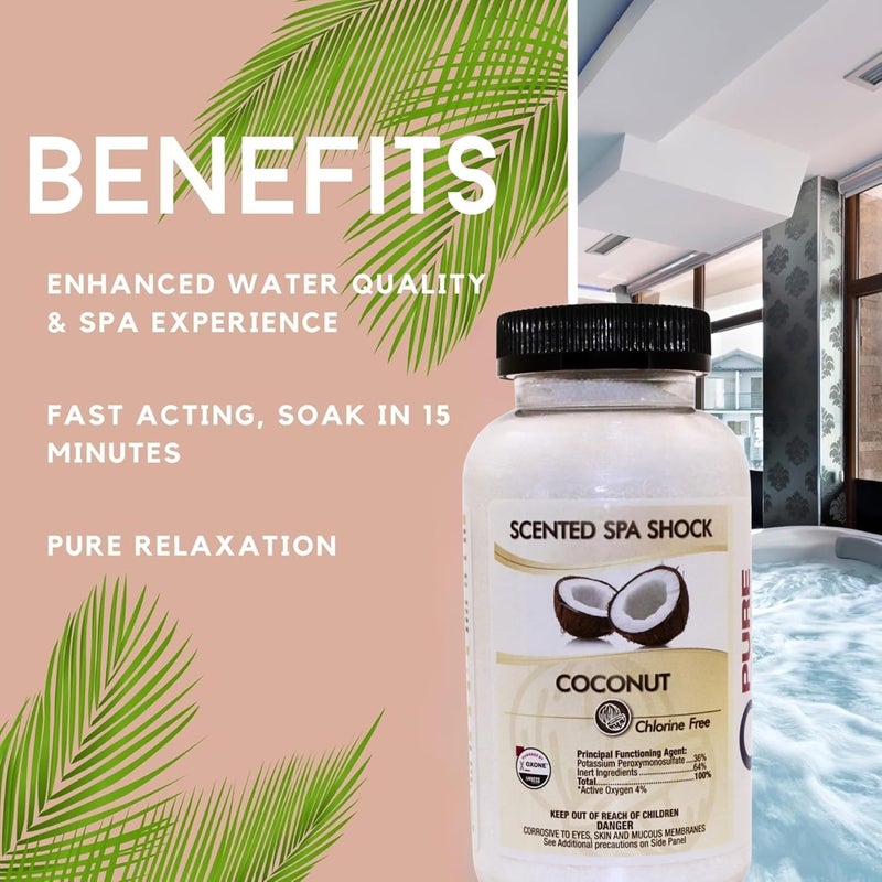 pure and simple Coconut Aromatherapy Spa Shock for Hot Tubs & Spas | Non-Chlorine Oxidizing Hot Tub Shock Treatment | Compatible with Bromine Tablets & Chlorine | Neutralizes Odors & Clarifies Water (2 lbs) - Image 5